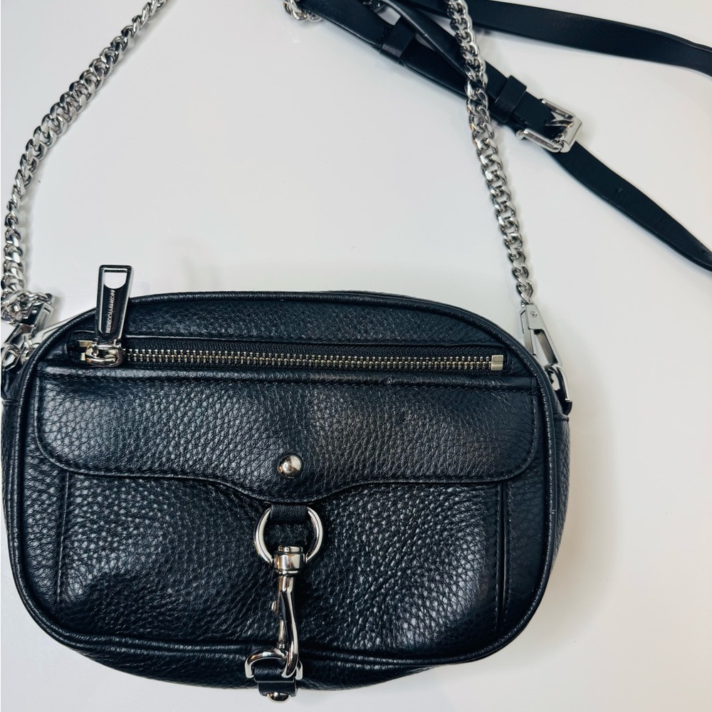 Karl Lagerfeld Textured Black Crossbody Bag with Silver Chain